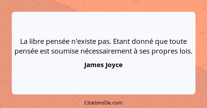 La libre pensée n'existe pas. Etant donné que toute pensée est soumise nécessairement à ses propres lois.... - James Joyce