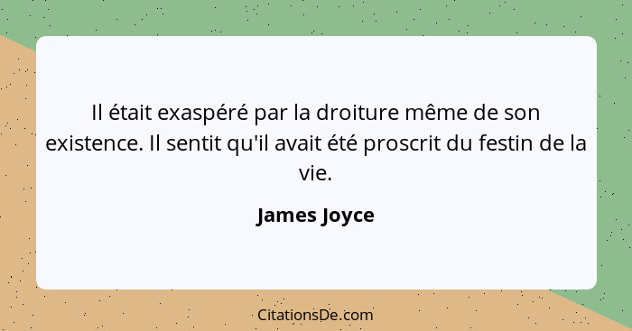 Il était exaspéré par la droiture même de son existence. Il sentit qu'il avait été proscrit du festin de la vie.... - James Joyce