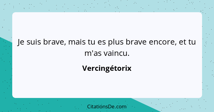 Je suis brave, mais tu es plus brave encore, et tu m'as vaincu.... - Vercingétorix