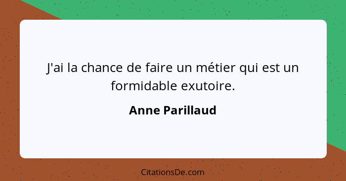 J'ai la chance de faire un métier qui est un formidable exutoire.... - Anne Parillaud