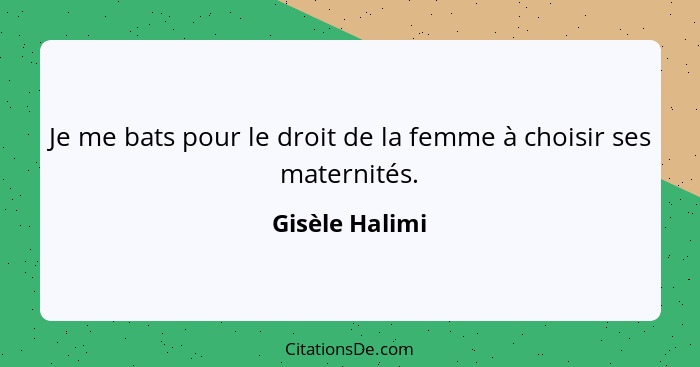 Je me bats pour le droit de la femme à choisir ses maternités.... - Gisèle Halimi
