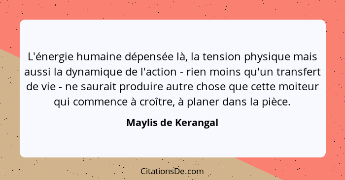 L'énergie humaine dépensée là, la tension physique mais aussi la dynamique de l'action - rien moins qu'un transfert de vie - ne s... - Maylis de Kerangal