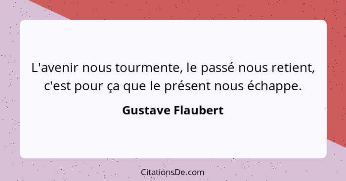 L'avenir nous tourmente, le passé nous retient, c'est pour ça que le présent nous échappe.... - Gustave Flaubert