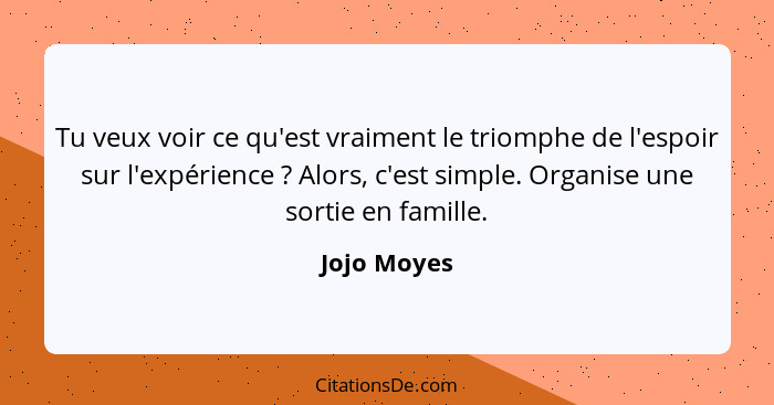 Tu veux voir ce qu'est vraiment le triomphe de l'espoir sur l'expérience ? Alors, c'est simple. Organise une sortie en famille.... - Jojo Moyes