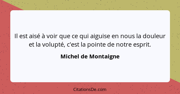 Il est aisé à voir que ce qui aiguise en nous la douleur et la volupté, c'est la pointe de notre esprit.... - Michel de Montaigne