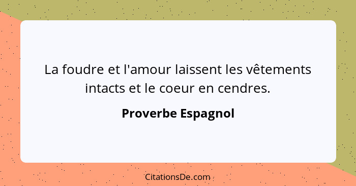 La foudre et l'amour laissent les vêtements intacts et le coeur en cendres.... - Proverbe Espagnol