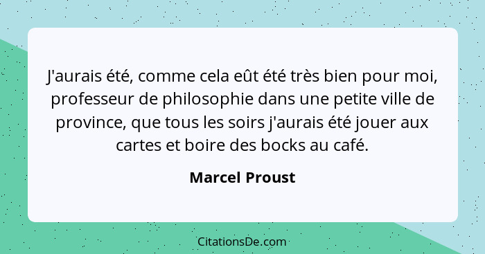 J'aurais été, comme cela eût été très bien pour moi, professeur de philosophie dans une petite ville de province, que tous les soirs j... - Marcel Proust