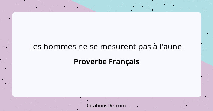 Les hommes ne se mesurent pas à l'aune.... - Proverbe Français