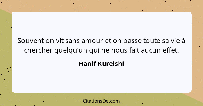 Souvent on vit sans amour et on passe toute sa vie à chercher quelqu'un qui ne nous fait aucun effet.... - Hanif Kureishi