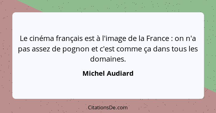 Le cinéma français est à l'image de la France : on n'a pas assez de pognon et c'est comme ça dans tous les domaines.... - Michel Audiard
