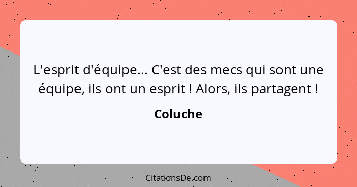 L'esprit d'équipe... C'est des mecs qui sont une équipe, ils ont un esprit ! Alors, ils partagent !... - Coluche