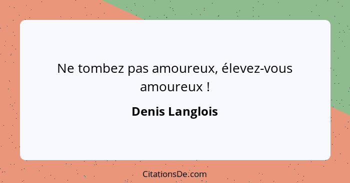 Ne tombez pas amoureux, élevez-vous amoureux !... - Denis Langlois