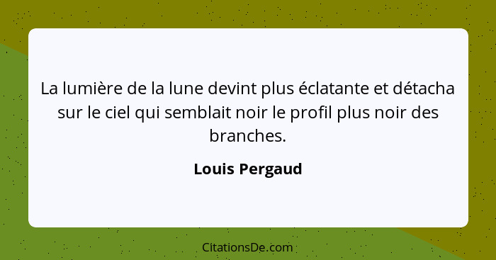 La lumière de la lune devint plus éclatante et détacha sur le ciel qui semblait noir le profil plus noir des branches.... - Louis Pergaud