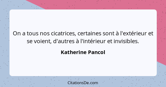 On a tous nos cicatrices, certaines sont à l'extérieur et se voient, d'autres à l'intérieur et invisibles.... - Katherine Pancol