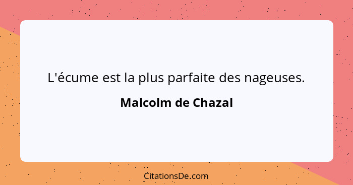 L'écume est la plus parfaite des nageuses.... - Malcolm de Chazal