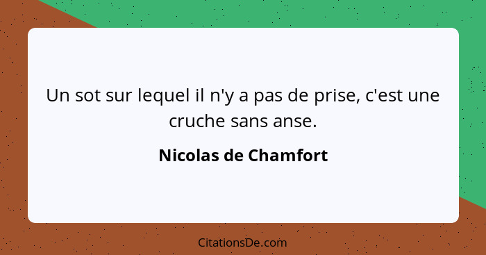 Un sot sur lequel il n'y a pas de prise, c'est une cruche sans anse.... - Nicolas de Chamfort