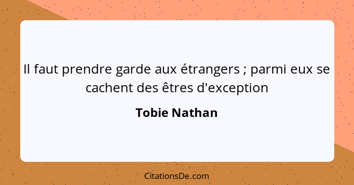 Il faut prendre garde aux étrangers ; parmi eux se cachent des êtres d'exception... - Tobie Nathan