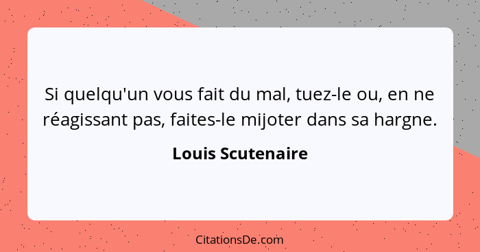 Si quelqu'un vous fait du mal, tuez-le ou, en ne réagissant pas, faites-le mijoter dans sa hargne.... - Louis Scutenaire