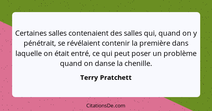 Certaines salles contenaient des salles qui, quand on y pénétrait, se révélaient contenir la première dans laquelle on était entré,... - Terry Pratchett