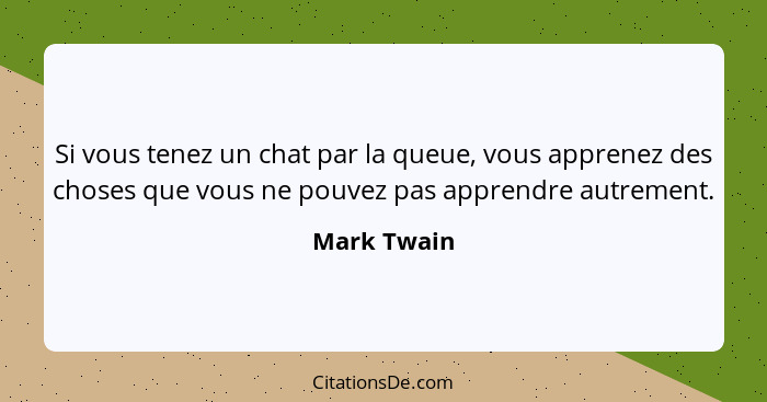 Si vous tenez un chat par la queue, vous apprenez des choses que vous ne pouvez pas apprendre autrement.... - Mark Twain