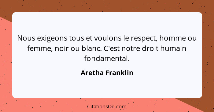 Nous exigeons tous et voulons le respect, homme ou femme, noir ou blanc. C'est notre droit humain fondamental.... - Aretha Franklin