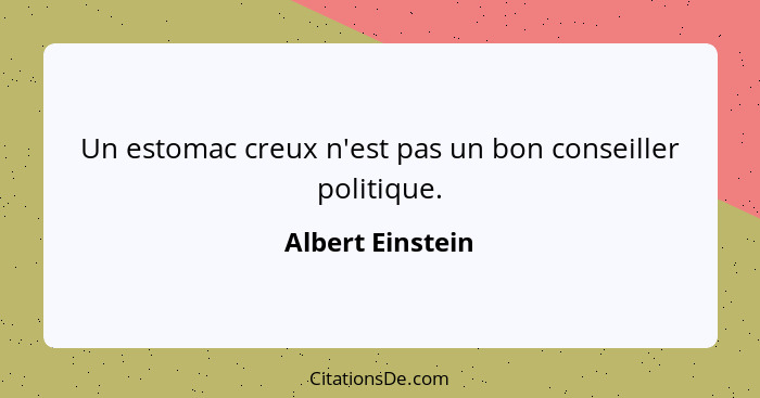 Un estomac creux n'est pas un bon conseiller politique.... - Albert Einstein