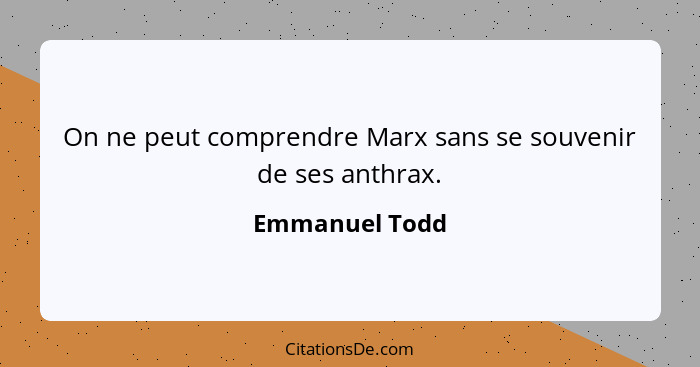 On ne peut comprendre Marx sans se souvenir de ses anthrax.... - Emmanuel Todd