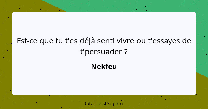 Est-ce que tu t'es déjà senti vivre ou t'essayes de t'persuader ?... - Nekfeu