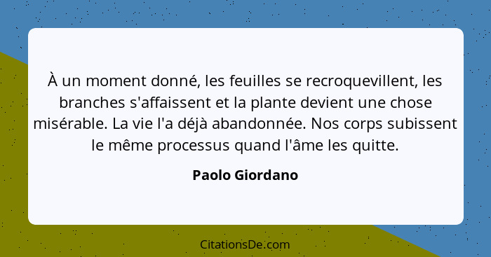 À un moment donné, les feuilles se recroquevillent, les branches s'affaissent et la plante devient une chose misérable. La vie l'a dé... - Paolo Giordano