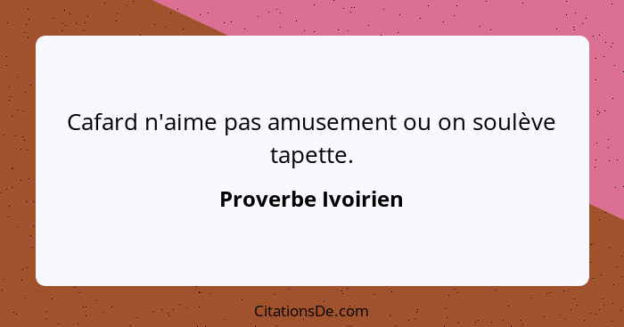 Cafard n'aime pas amusement ou on soulève tapette.... - Proverbe Ivoirien