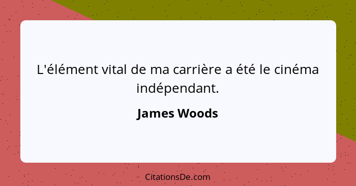 L'élément vital de ma carrière a été le cinéma indépendant.... - James Woods