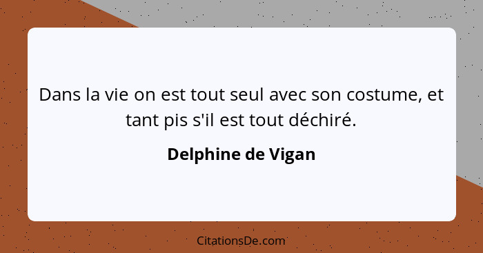 Dans la vie on est tout seul avec son costume, et tant pis s'il est tout déchiré.... - Delphine de Vigan