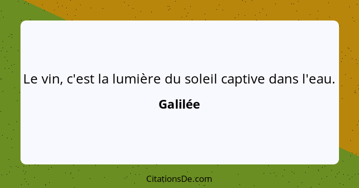 Le vin, c'est la lumière du soleil captive dans l'eau.... - Galilée