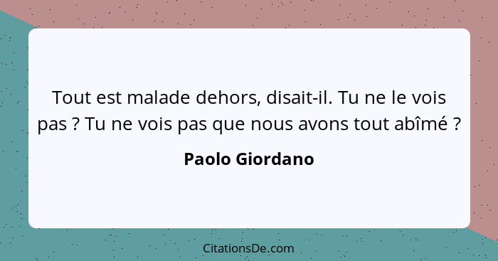 Tout est malade dehors, disait-il. Tu ne le vois pas ? Tu ne vois pas que nous avons tout abîmé ?... - Paolo Giordano