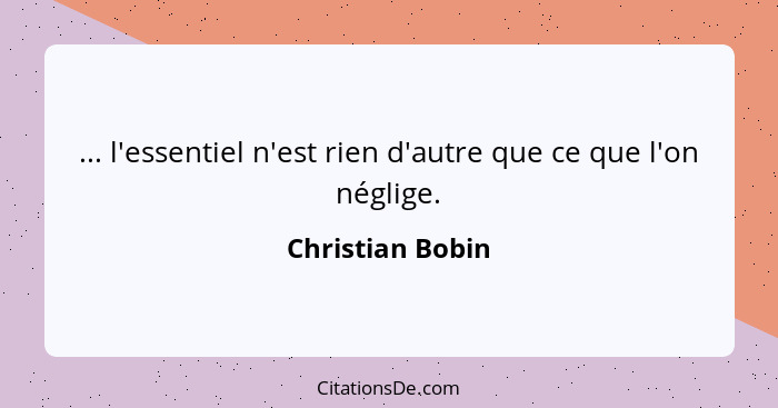 ... l'essentiel n'est rien d'autre que ce que l'on néglige.... - Christian Bobin