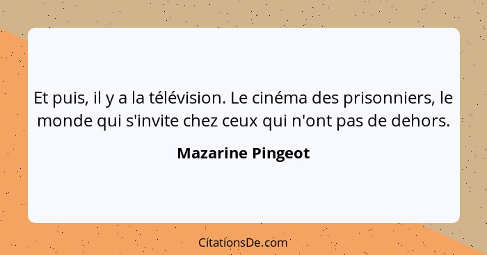 Et puis, il y a la télévision. Le cinéma des prisonniers, le monde qui s'invite chez ceux qui n'ont pas de dehors.... - Mazarine Pingeot