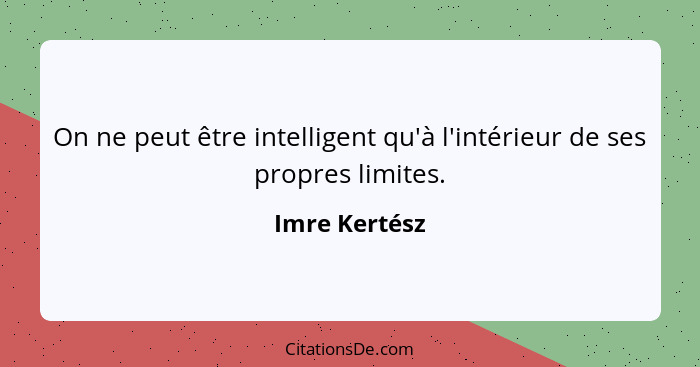 On ne peut être intelligent qu'à l'intérieur de ses propres limites.... - Imre Kertész