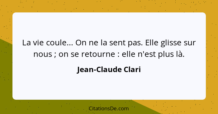 La vie coule... On ne la sent pas. Elle glisse sur nous ; on se retourne : elle n'est plus là.... - Jean-Claude Clari