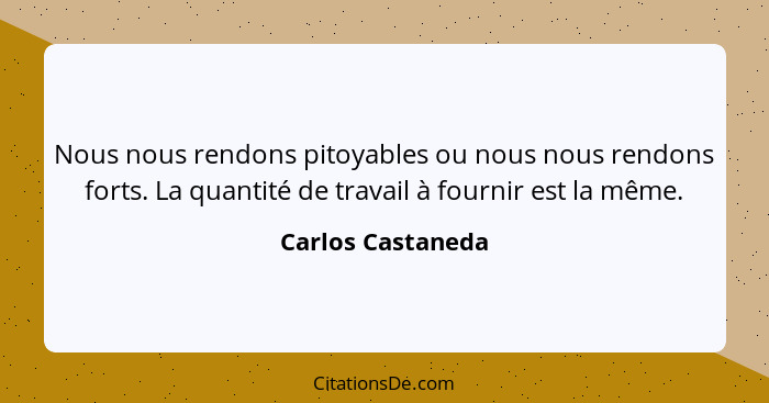 Nous nous rendons pitoyables ou nous nous rendons forts. La quantité de travail à fournir est la même.... - Carlos Castaneda