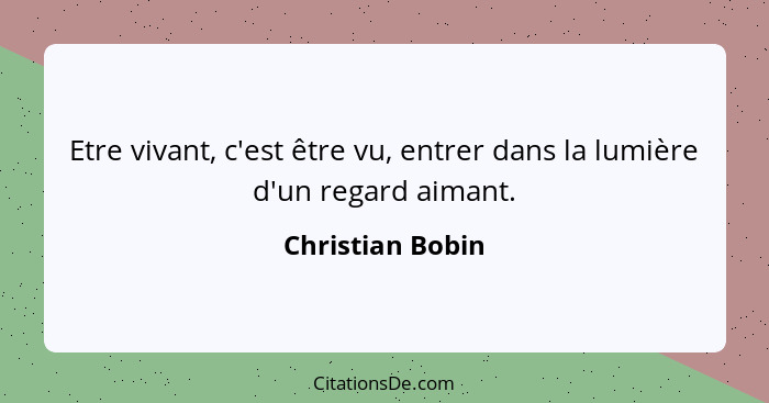 Etre vivant, c'est être vu, entrer dans la lumière d'un regard aimant.... - Christian Bobin