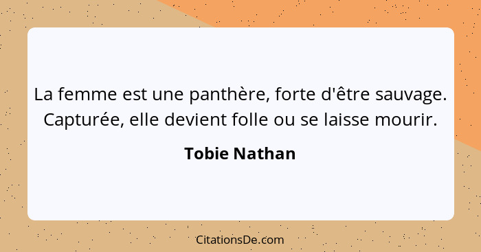 La femme est une panthère, forte d'être sauvage. Capturée, elle devient folle ou se laisse mourir.... - Tobie Nathan