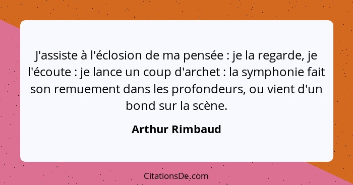 J'assiste à l'éclosion de ma pensée : je la regarde, je l'écoute : je lance un coup d'archet : la symphonie fait son r... - Arthur Rimbaud