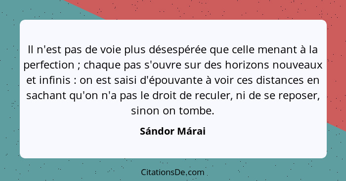 Il n'est pas de voie plus désespérée que celle menant à la perfection ; chaque pas s'ouvre sur des horizons nouveaux et infinis&nb... - Sándor Márai