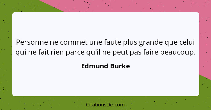 Personne ne commet une faute plus grande que celui qui ne fait rien parce qu'il ne peut pas faire beaucoup.... - Edmund Burke