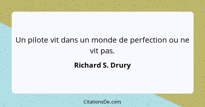 Un pilote vit dans un monde de perfection ou ne vit pas.... - Richard S. Drury