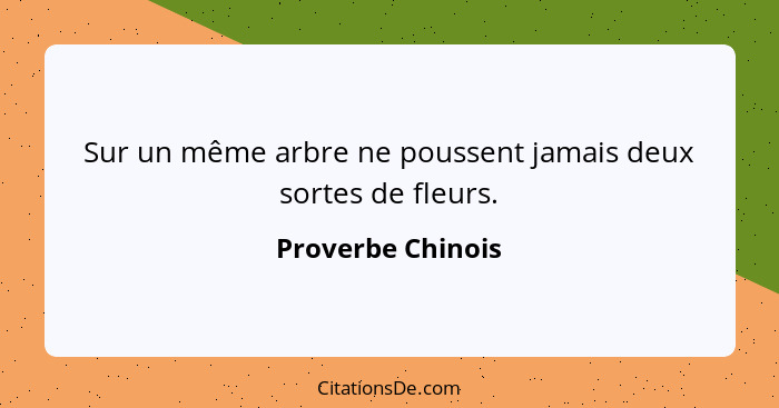 Sur un même arbre ne poussent jamais deux sortes de fleurs.... - Proverbe Chinois