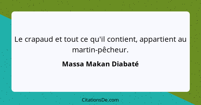 Le crapaud et tout ce qu'il contient, appartient au martin-pêcheur.... - Massa Makan Diabaté