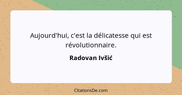 Aujourd'hui, c'est la délicatesse qui est révolutionnaire.... - Radovan Ivšić
