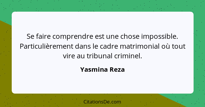 Se faire comprendre est une chose impossible. Particulièrement dans le cadre matrimonial où tout vire au tribunal criminel.... - Yasmina Reza