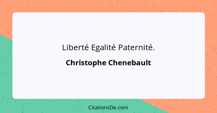 Liberté Egalité Paternité.... - Christophe Chenebault